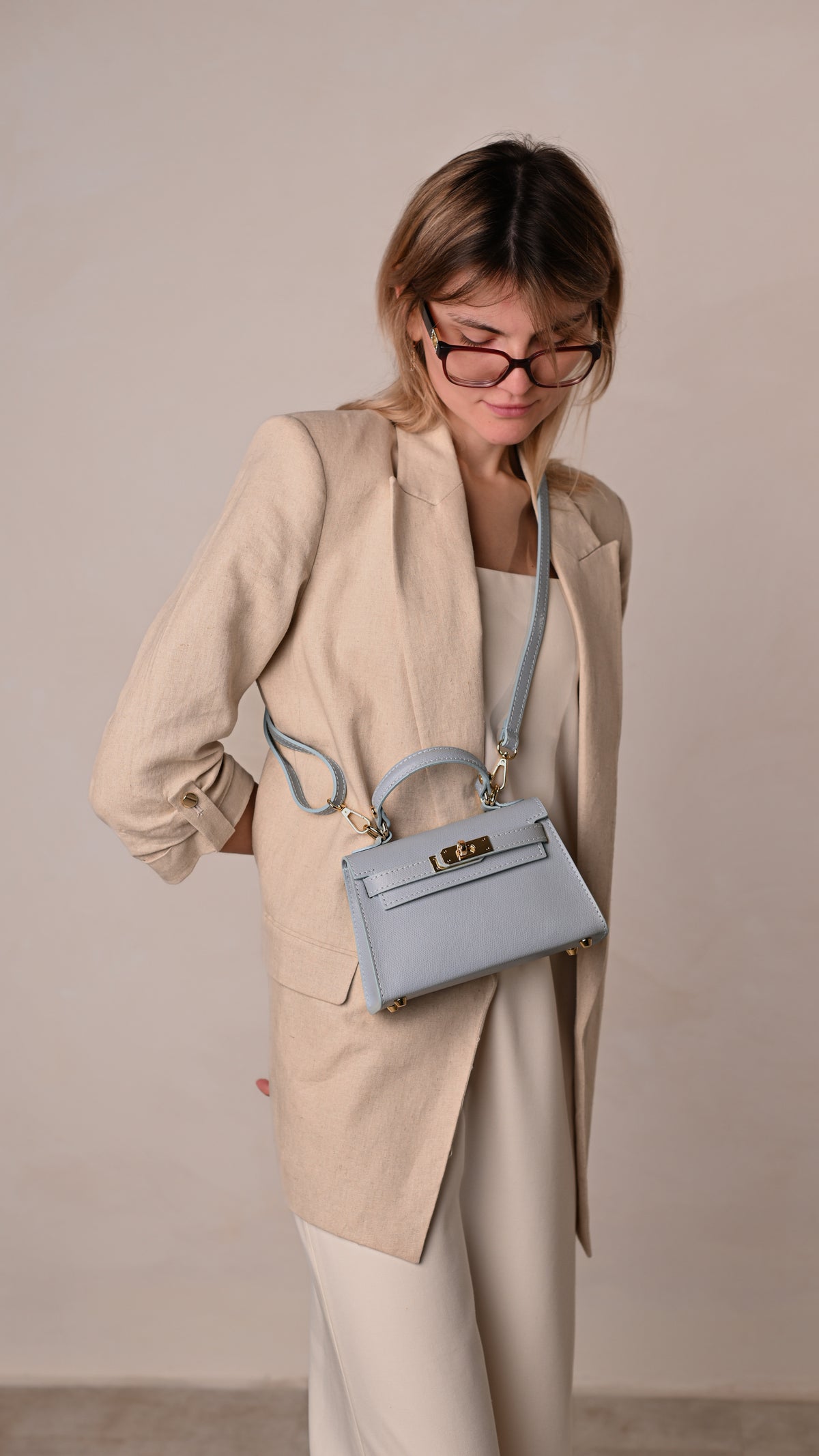 Geantă LINA mini baby blue - interior și compartimente