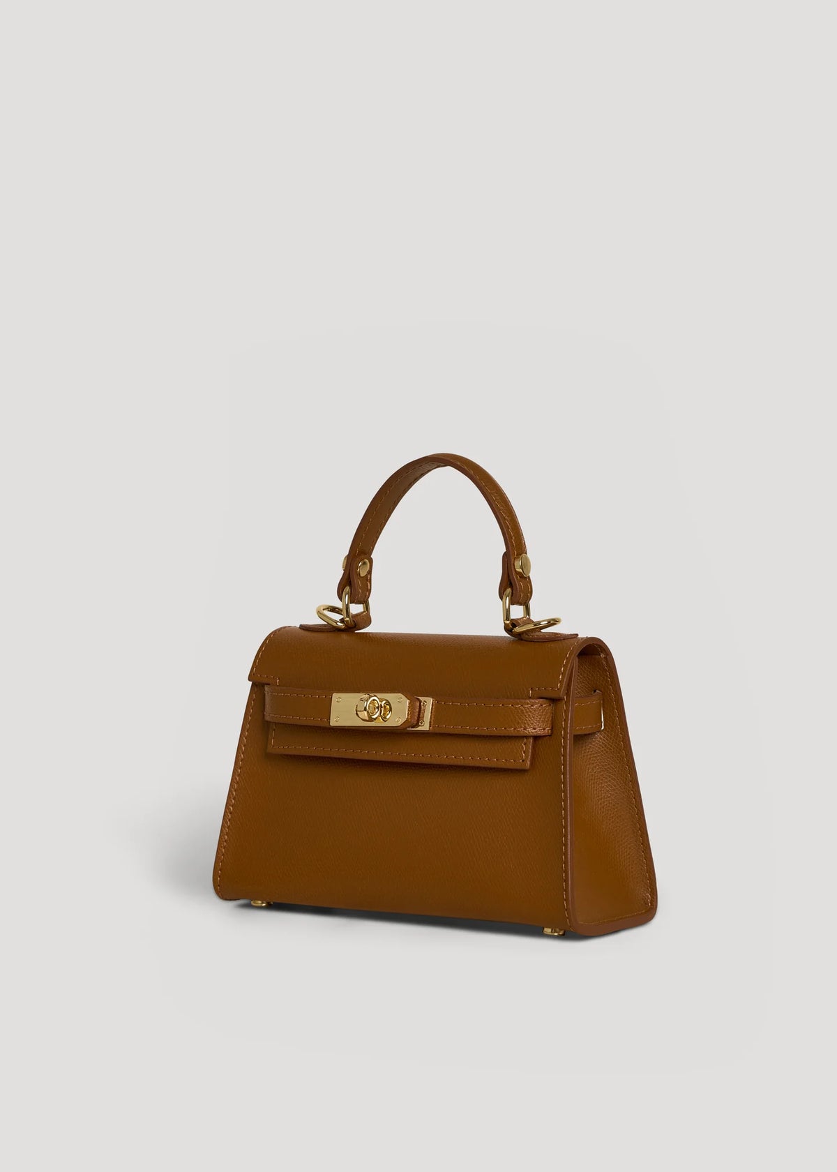 Geantă LINA mini camel închis - detaliu material piele