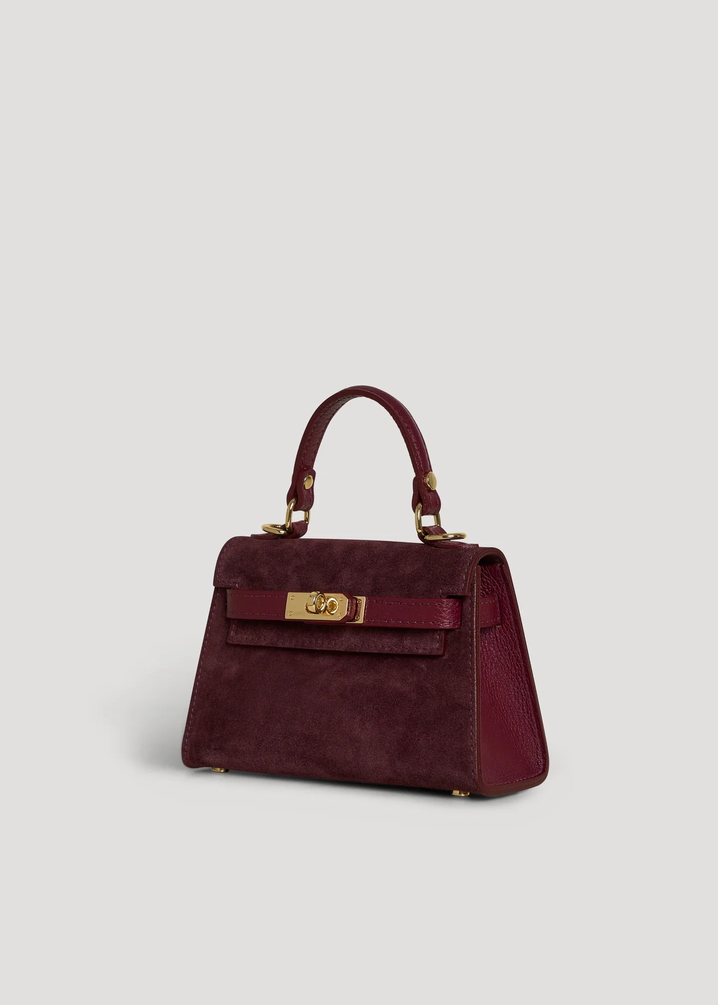 Geantă LINA mini burgundy - detaliu material piele